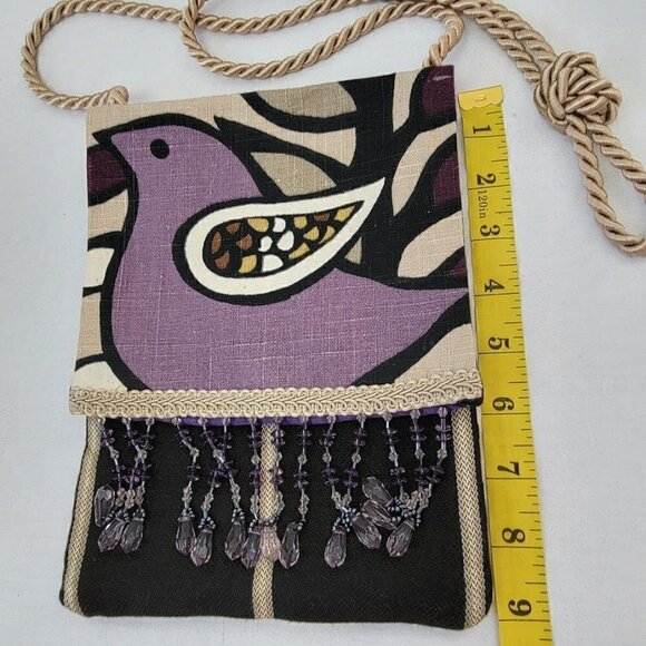Adorable Crossbody Bag with Birds and Beads with Purple Satin Lining - Picture 9 of 10